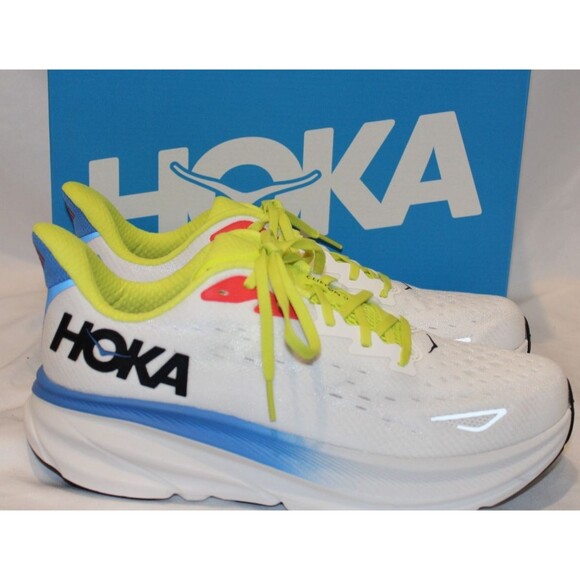 NIB Hoka One Men\'s Clifton 9 Running Athletic Sneakers BVR WHITE BLUE‎ YELLOW main image 8
